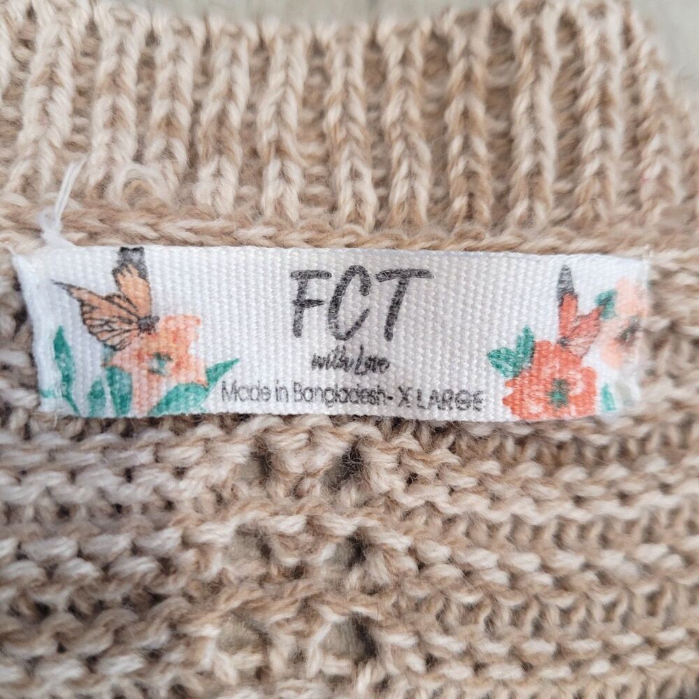 FCT With Love Chevron Crochet Cropped Knit Sweater Women's XL Boxy Beige Blue - Picture 4 of 8